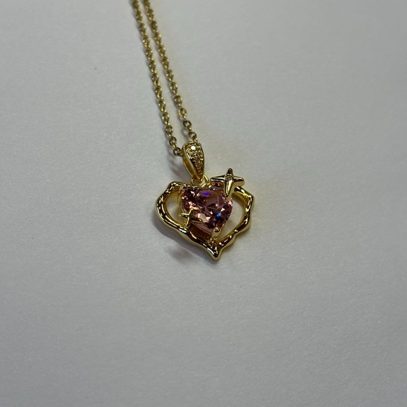 Gold Heard Zircon Pink and Amethyst Pendant Necklace - Picture 7 of 17